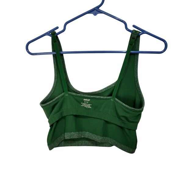 Aerie Green Rib Knit  Unlined Cropped Square Neck Longline Tank Bralette Small - Picture 5 of 9